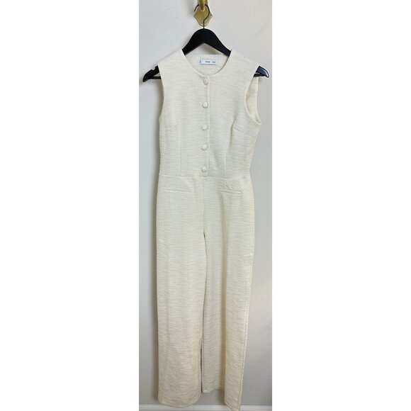 MANGO Sleeveless Tweed Jumpsuit in Cream Size Small - Picture 3 of 9